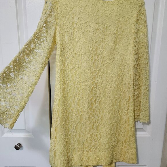 Vintage Yellow Homemade Lace Mod Mini Dress - Picture 2 of 12